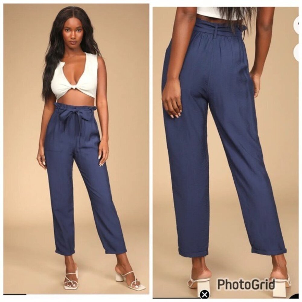 Indigo Rein Paper Bag Crop Navy Blue Women's Pants Size 9 - Picture 12 of 12